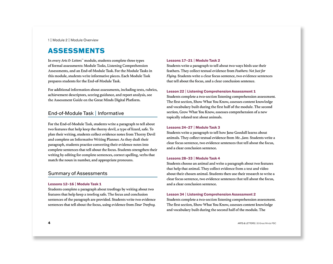 Arts & Letters End-of-Module Tasks