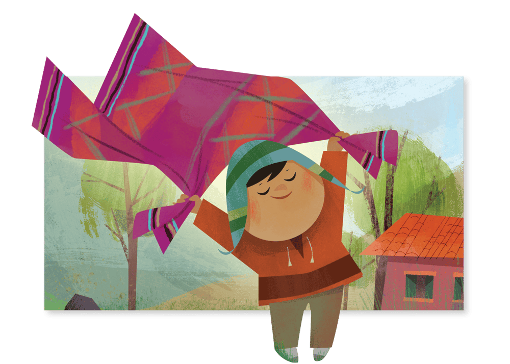 Image of young boy holding fabric from Geodes book "Fabric of the Andes"