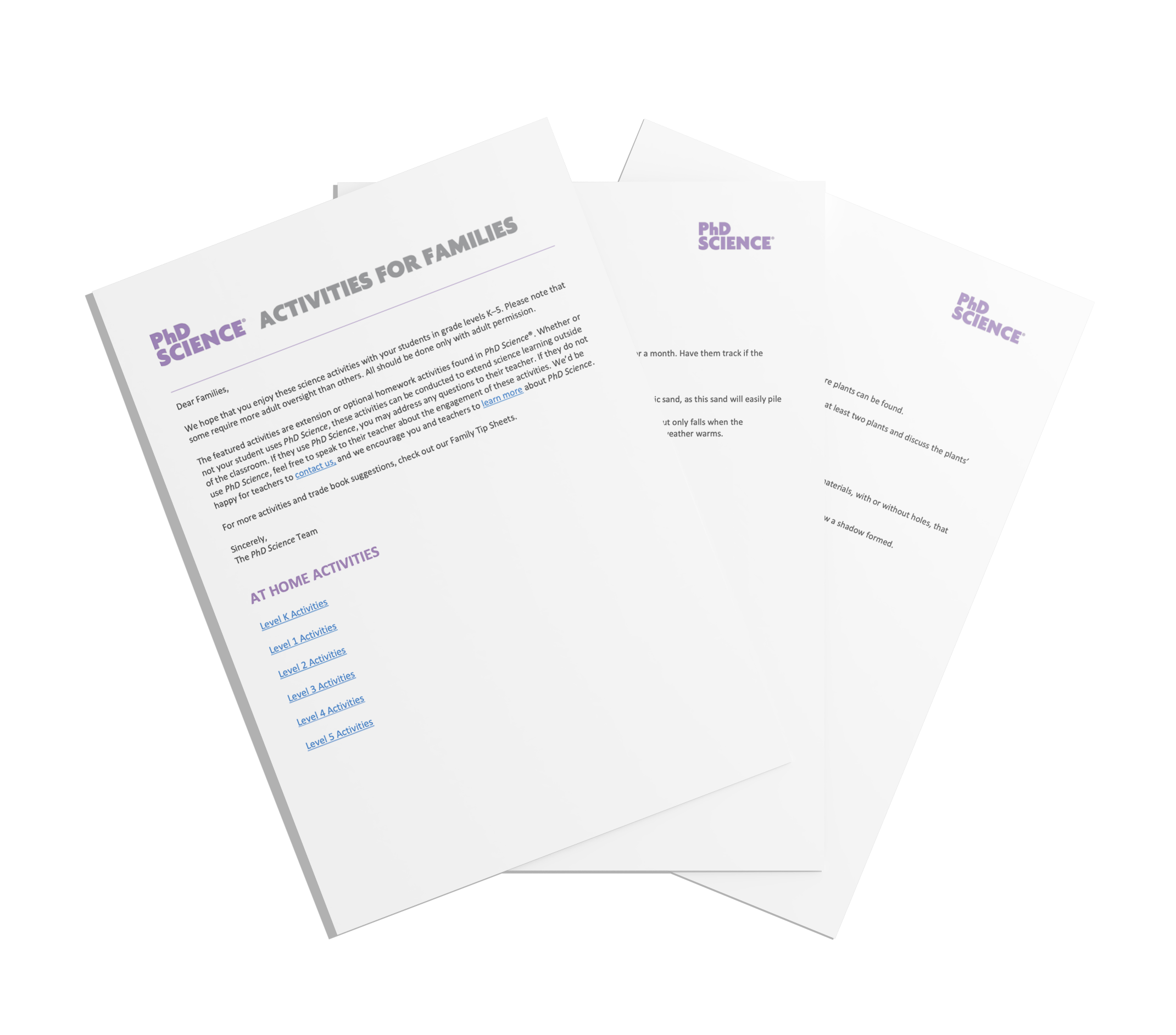 Sample pages from PhD Science family activities